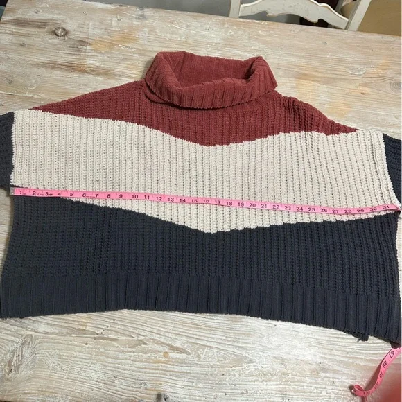 POL Chunky Cowl Neck Boxy Sweater Color Block Cream Rust Gray Women L oversize - Picture 7 of 8